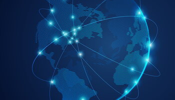 Bright dots of light connected across the globe