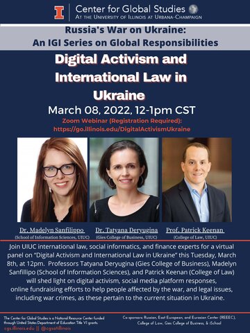 poster for Digital Activism and International Law in Ukraine event