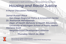 graphic flyer with information about the Housing and Racial Justice panel