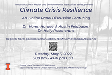 graphic flyer with information about the Climate Change Resilience event