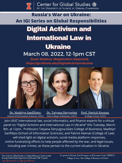 poster for Digital Activism and International Law in Ukraine event