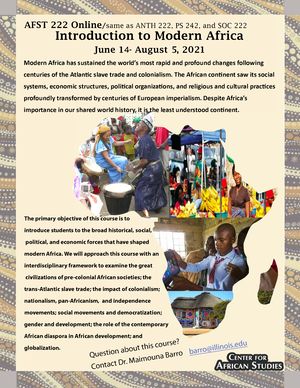 Flyer for AFST 222 online Summer 2021