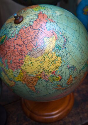 Globe showing middle east, Russia, and asian pacific region