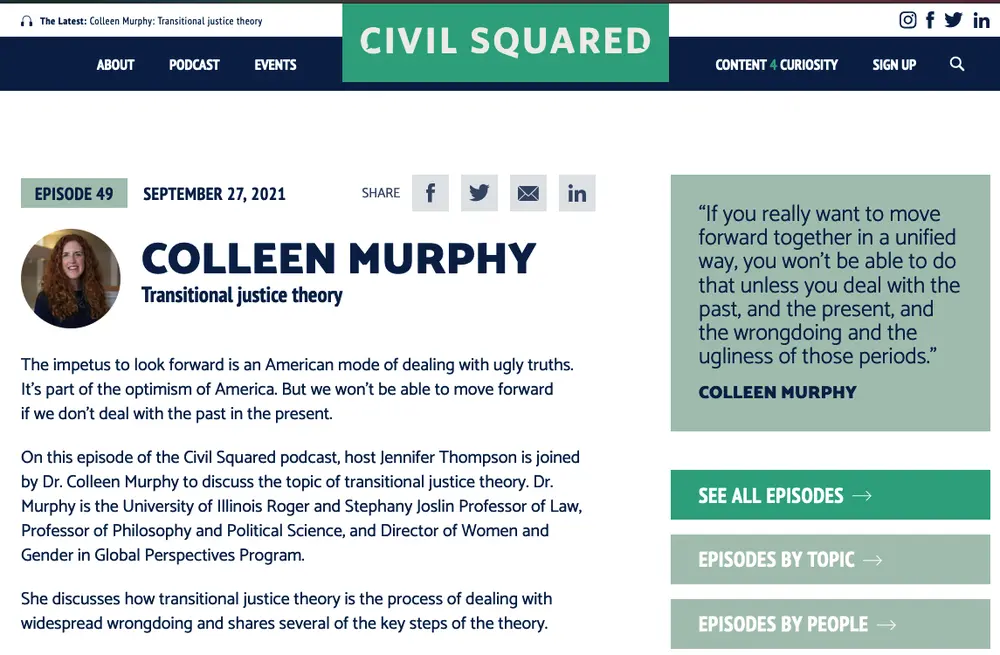 screen shot of Civil Squared podcast webpage