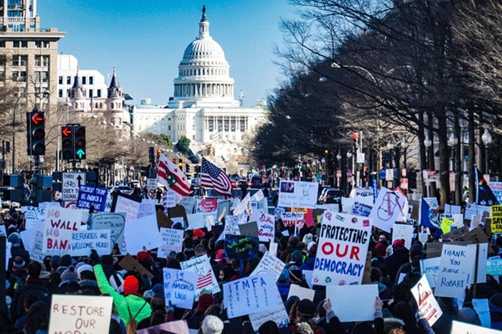 People protesting at the U.S. Capitol 